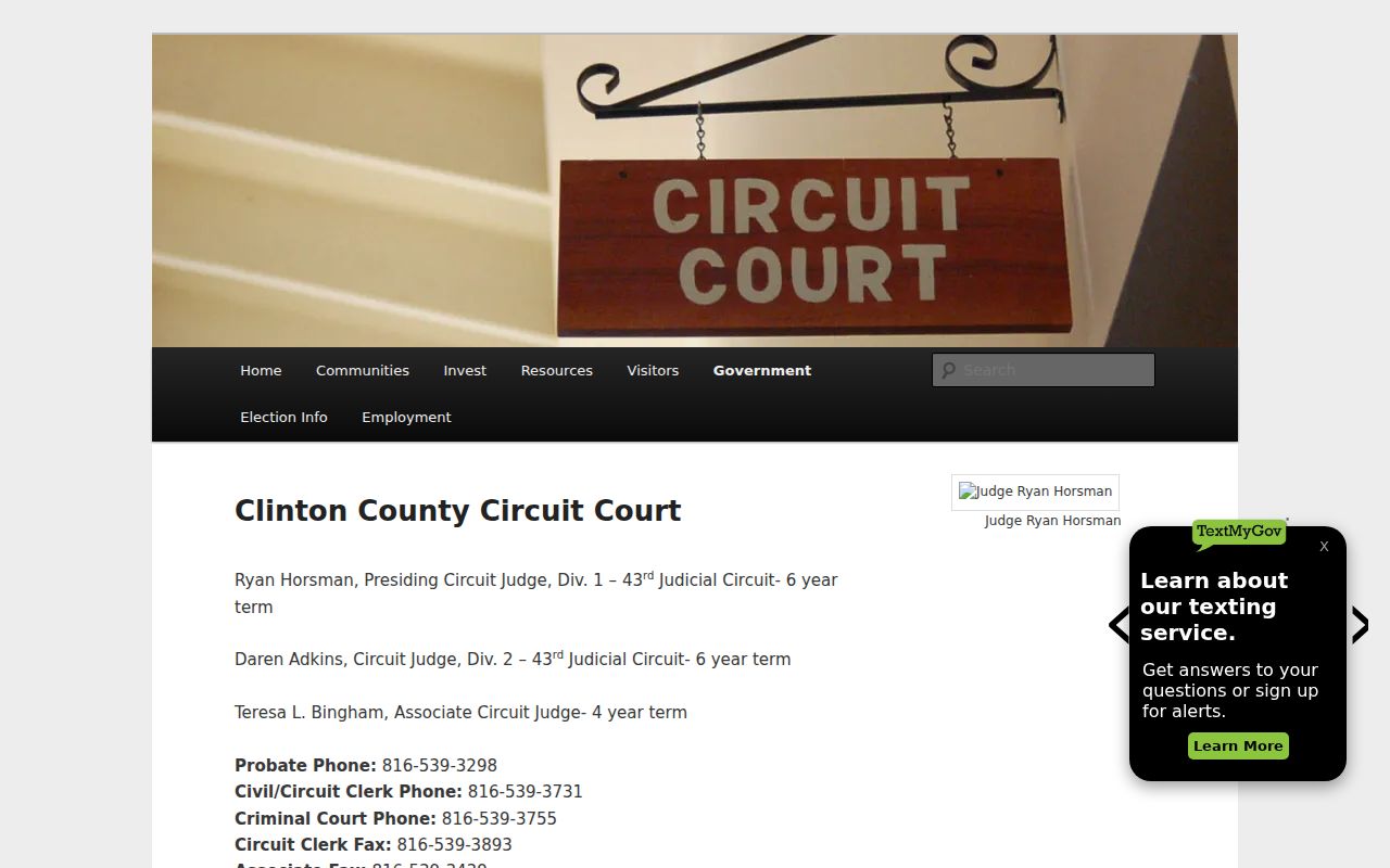 Clinton County criminal court office and courthouse information